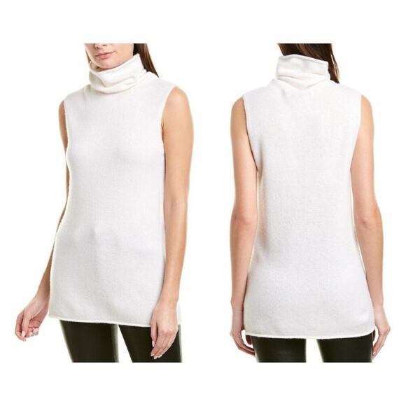 Vince Sweater Womens XS Cream Ribbed Wool Cashmere Sleeveless Tunic Mock Neck - Picture 1 of 14